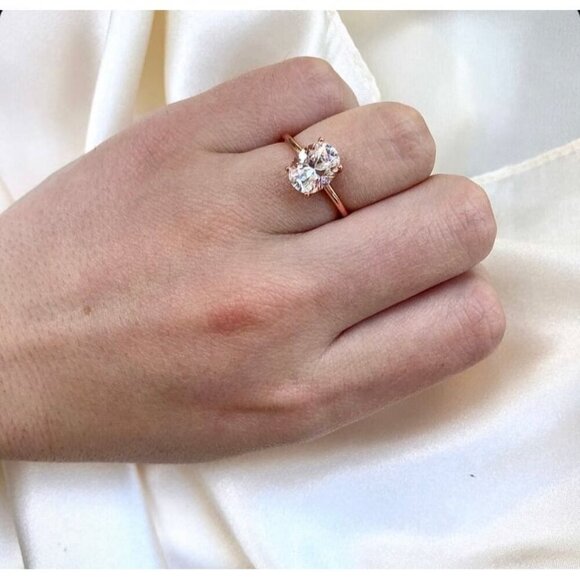 2 Ct Goose Egg Moissanite Engagement Ring Rose Gold 925 Sterling Silver - Picture 3 of 5